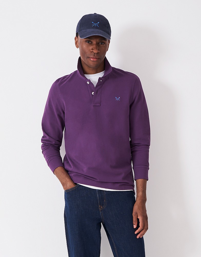 Long Sleeve Pique Polo in Wine