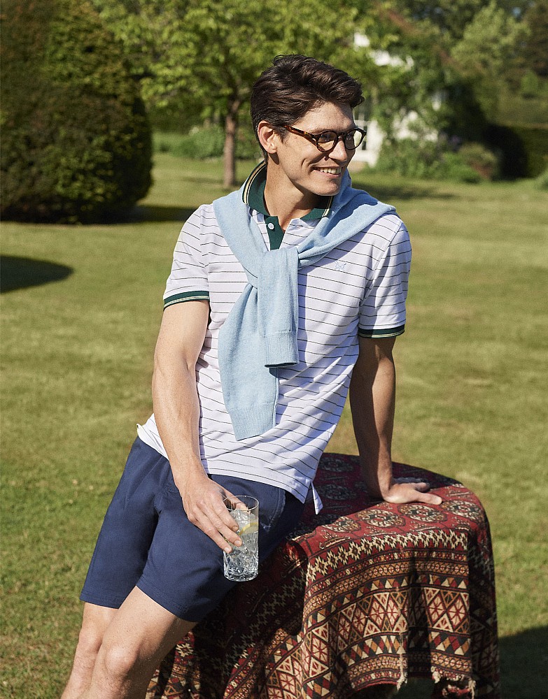 Striped Polo Shirt in White and Green