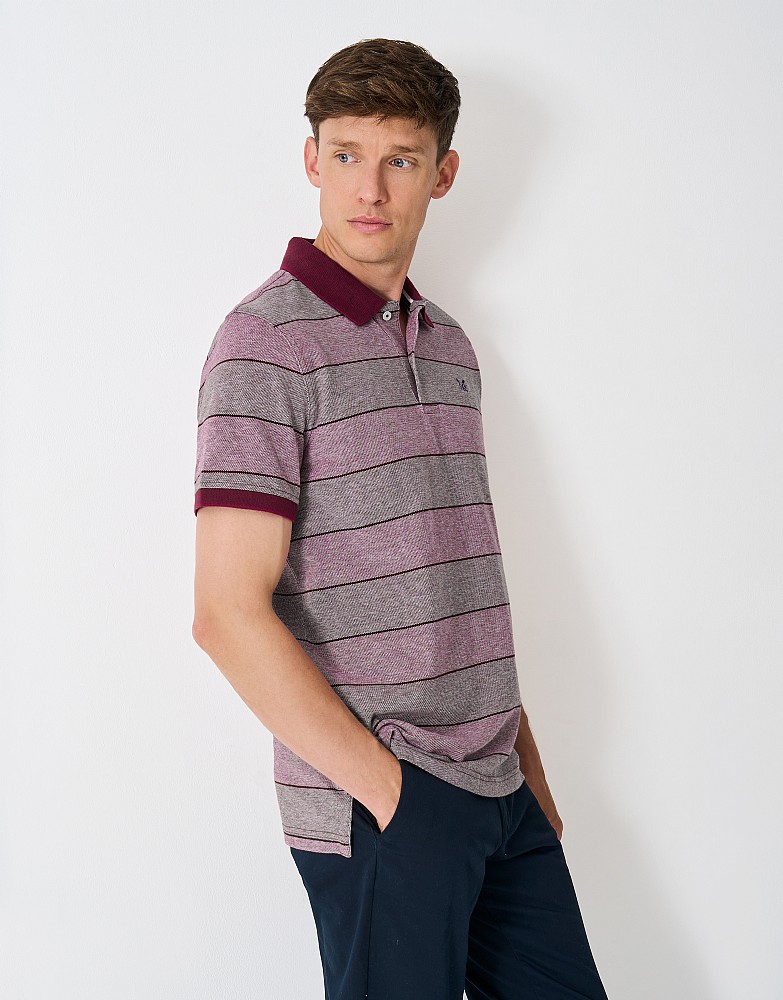 Oxford Stripe Cotton Polo Shirt in Burgundy and White