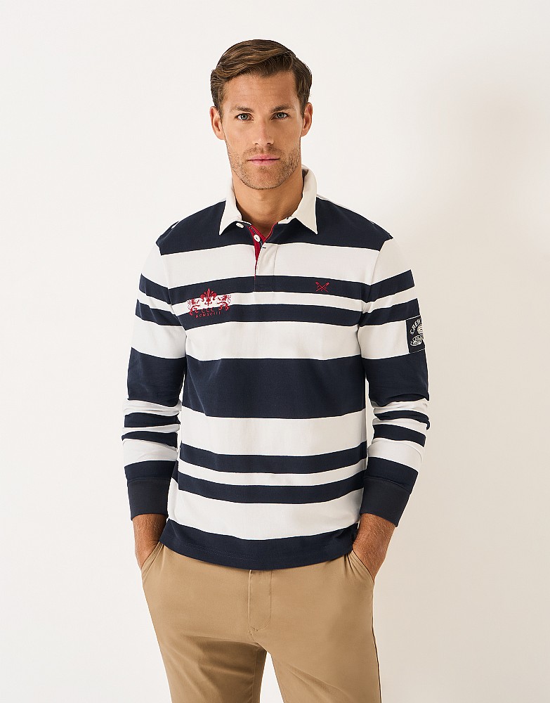 Striped Cotton Rugby Shirt in Navy & White