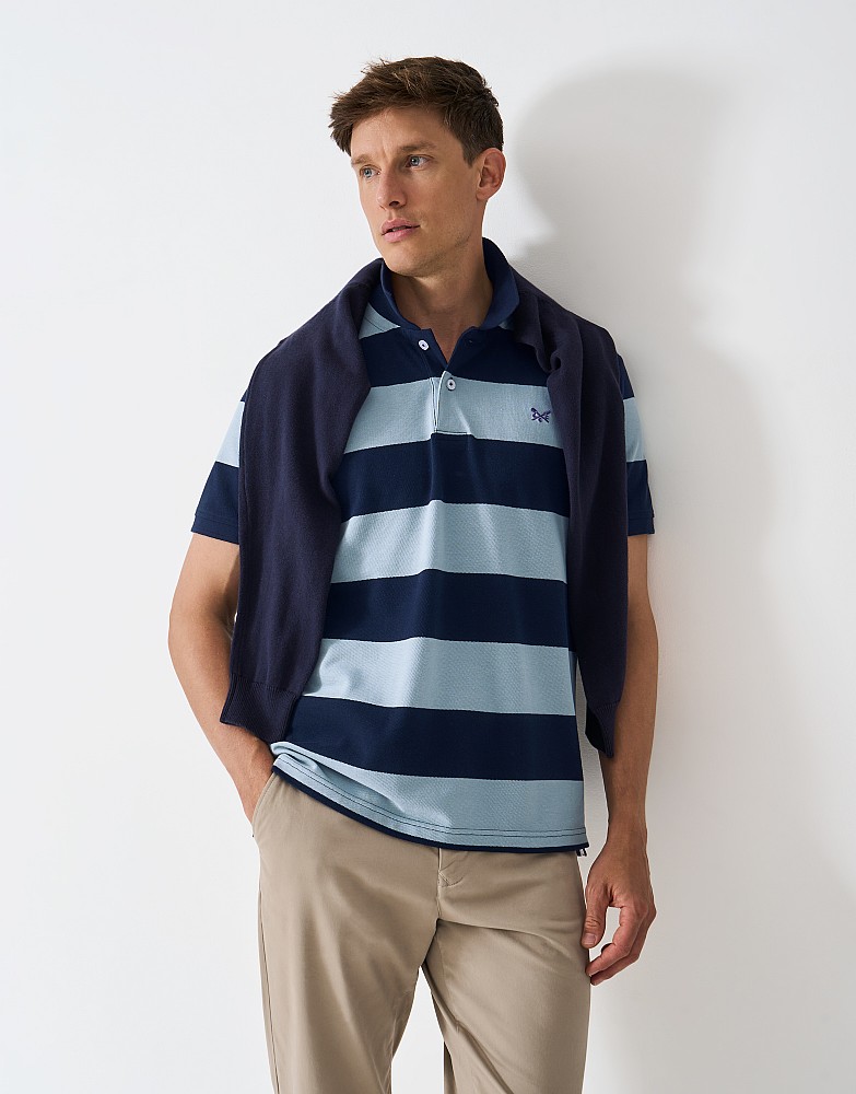 Heritage Stripe Rugby Polo in Blue