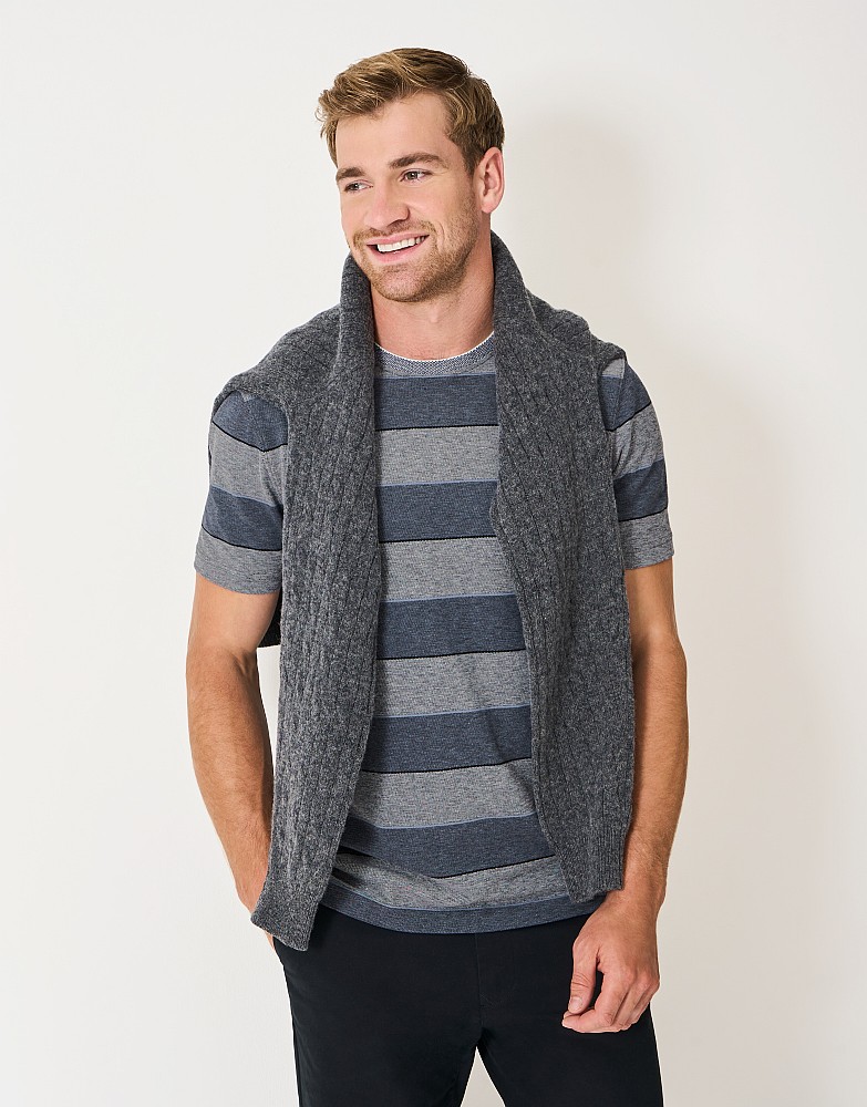 Cotton Oxford Stripe T-Shirt in Stone Grey