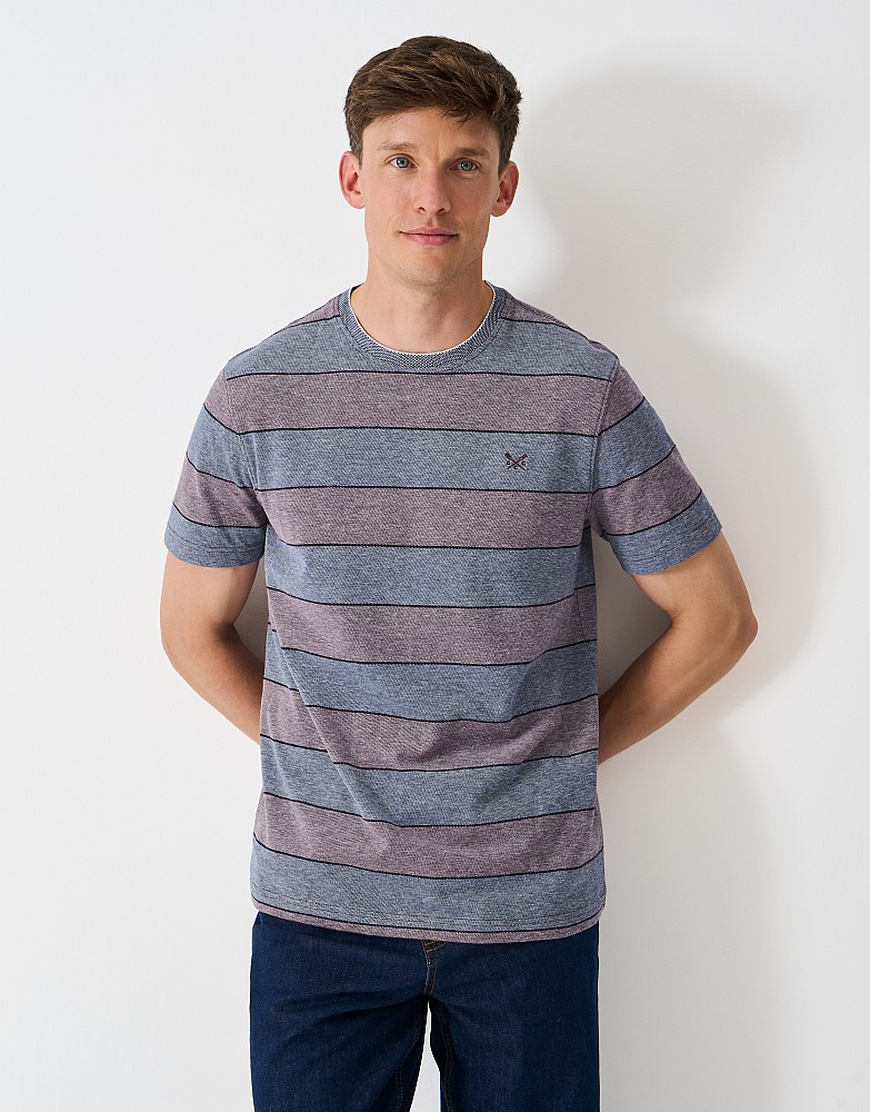 Cotton Oxford Stripe T-Shirt in Wine Red & Deep Blue