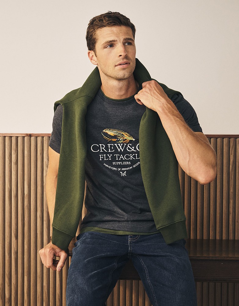 Embroidered Fishing Tackle T-Shirt in Grey