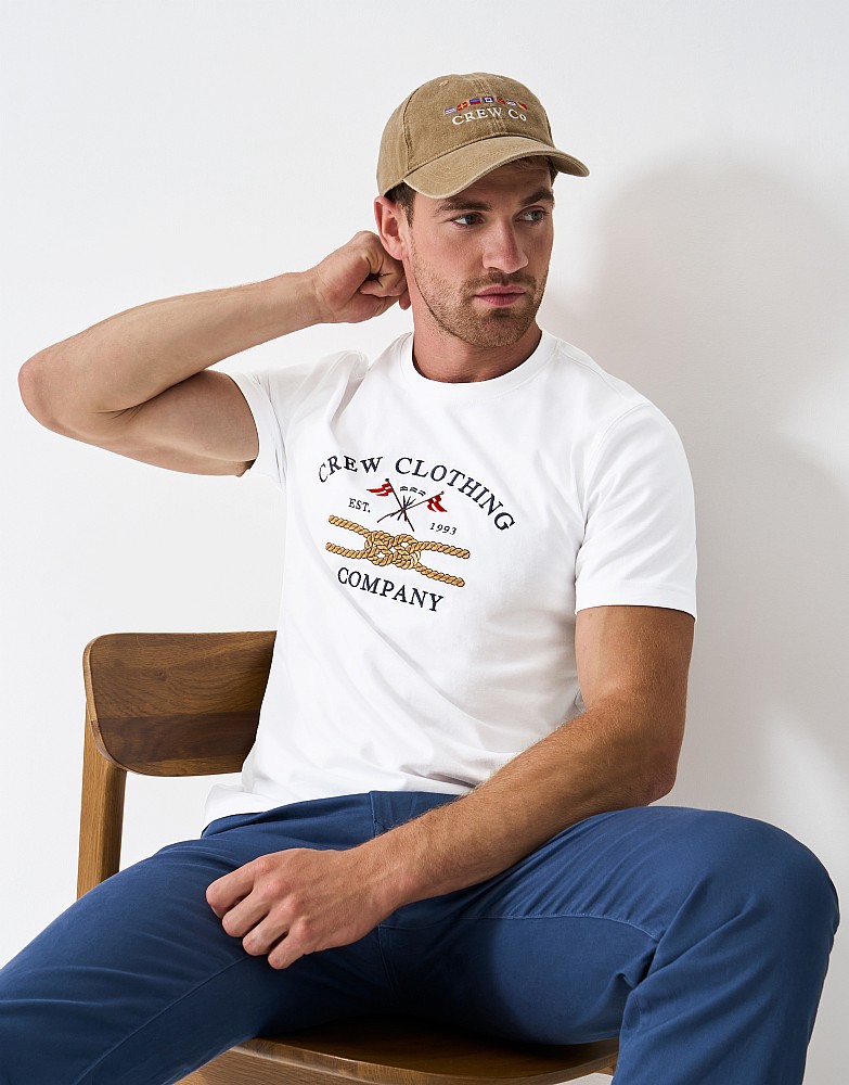 Embroidered Cotton Knot T-Shirt in White