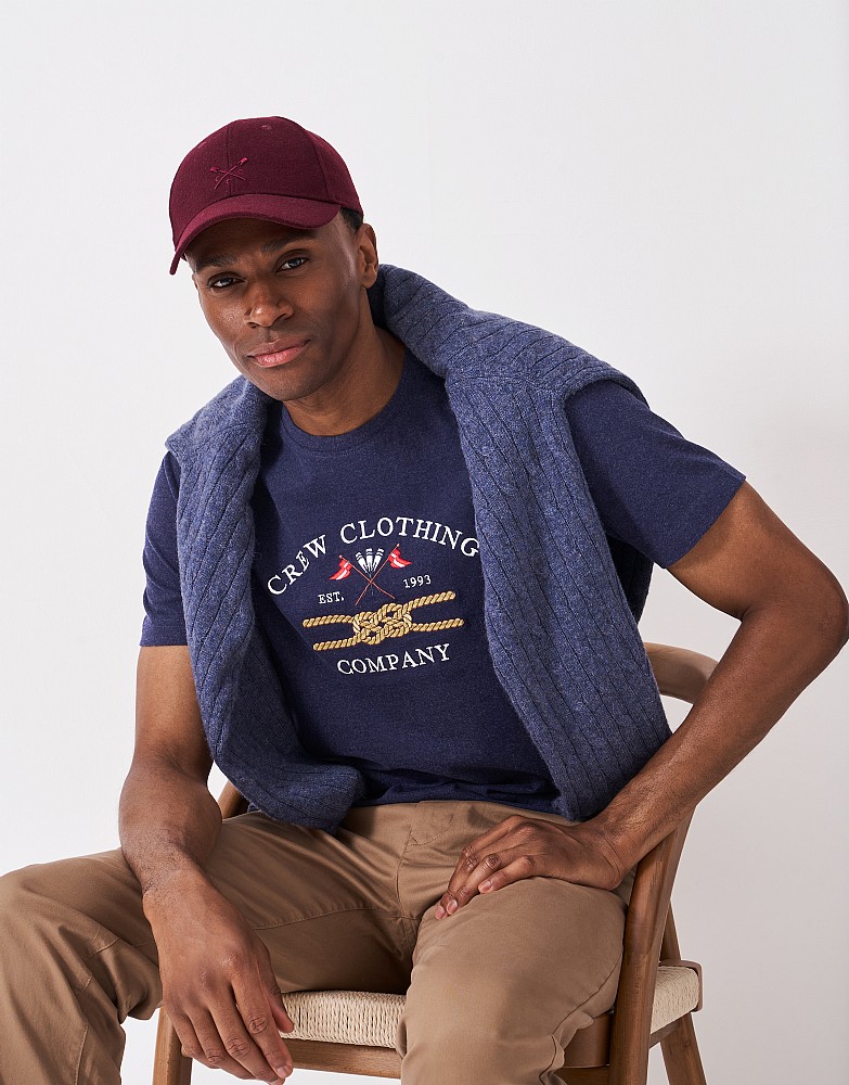 Embroidered Cotton Knot T-Shirt in Deep Blue