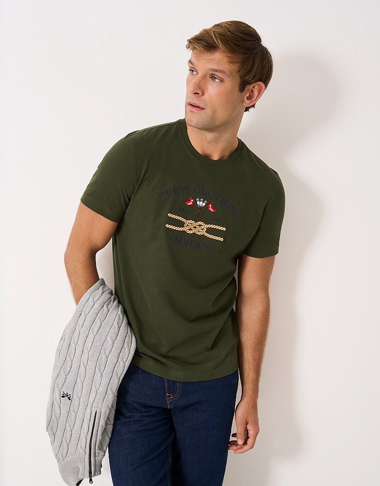 Embroidered Cotton Knot T-Shirt in Green