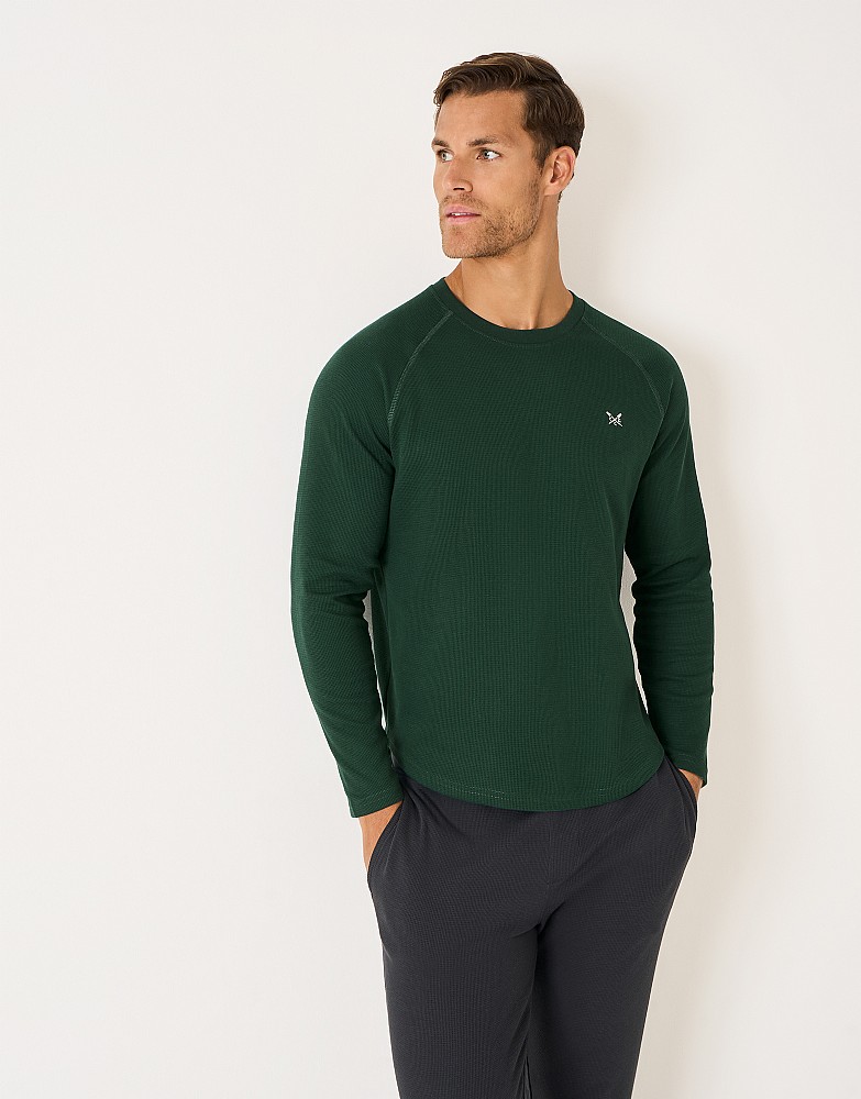 Long Sleeve Waffle T-Shirt in Green