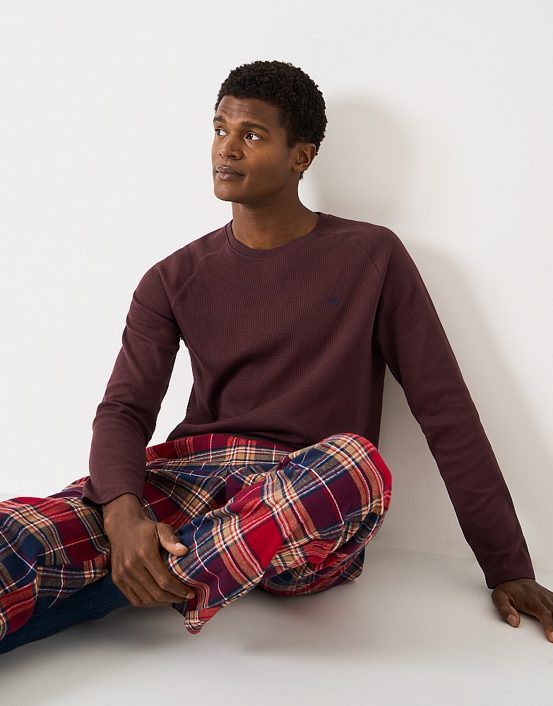 Long Sleeve Waffle T-Shirt in Burgundy