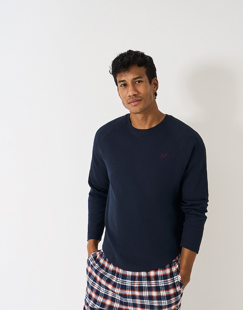 Long Sleeve Waffle Tee in Navy