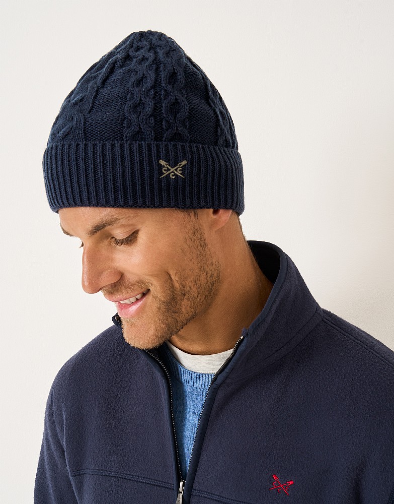 Cable-Knit Beanie in Navy