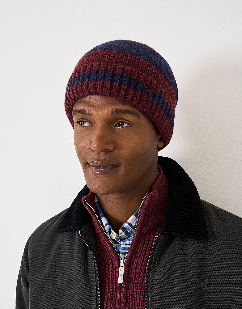 Colour Block Beanie Hat in Navy and Burgundy
