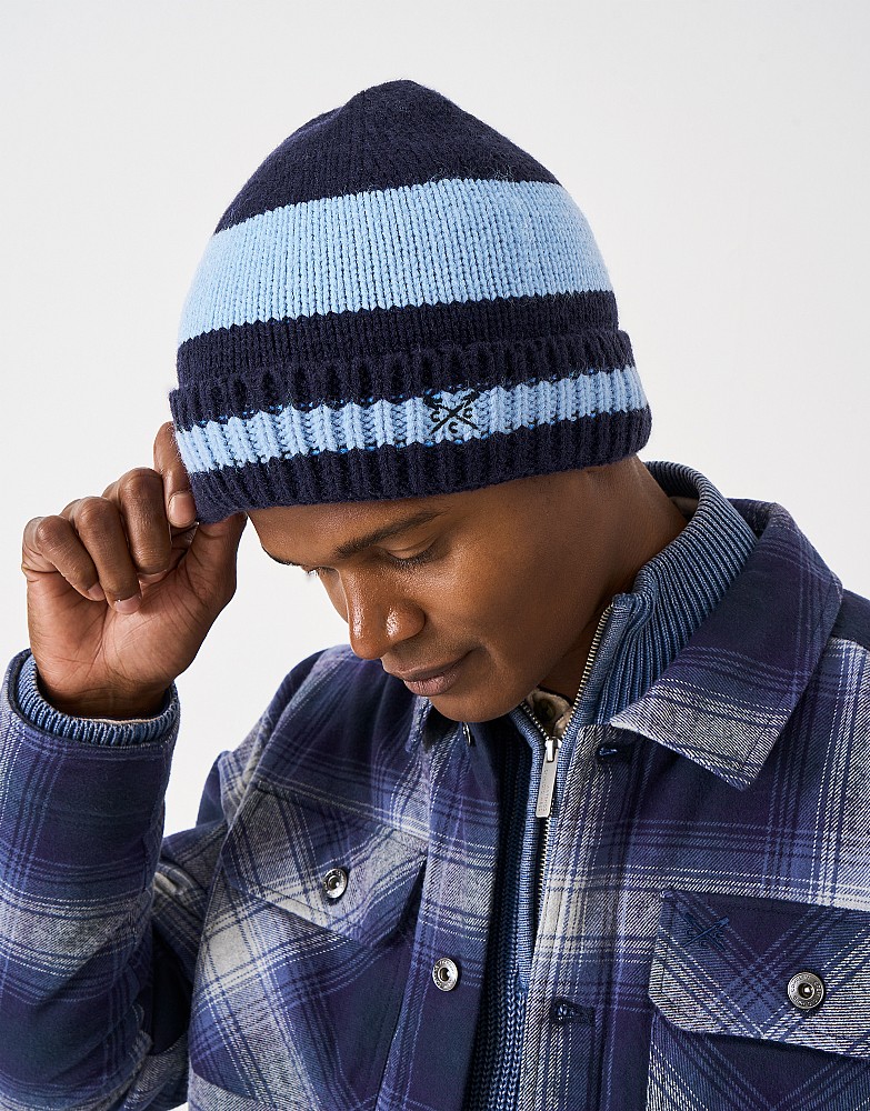 Colour Block Beanie Hat in Navy and Sky Blue