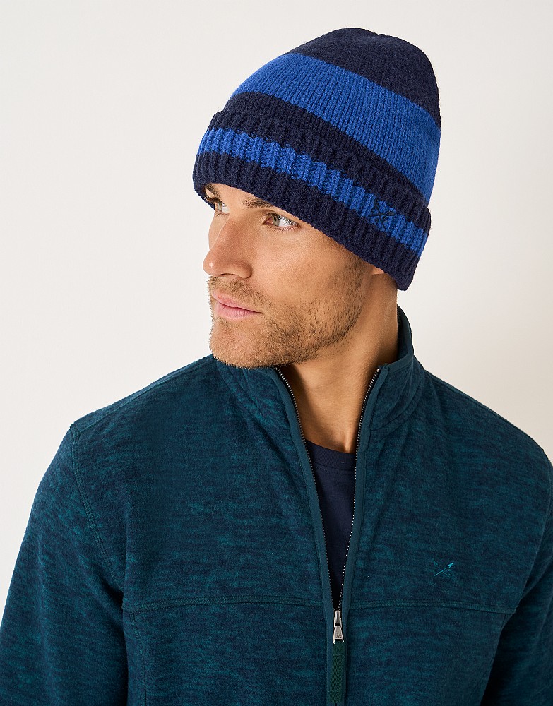 Colour Block Beanie Hat in Navy and Ultramarine