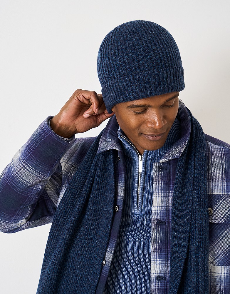Twisted Yarn Wool Blend Beanie in Navy