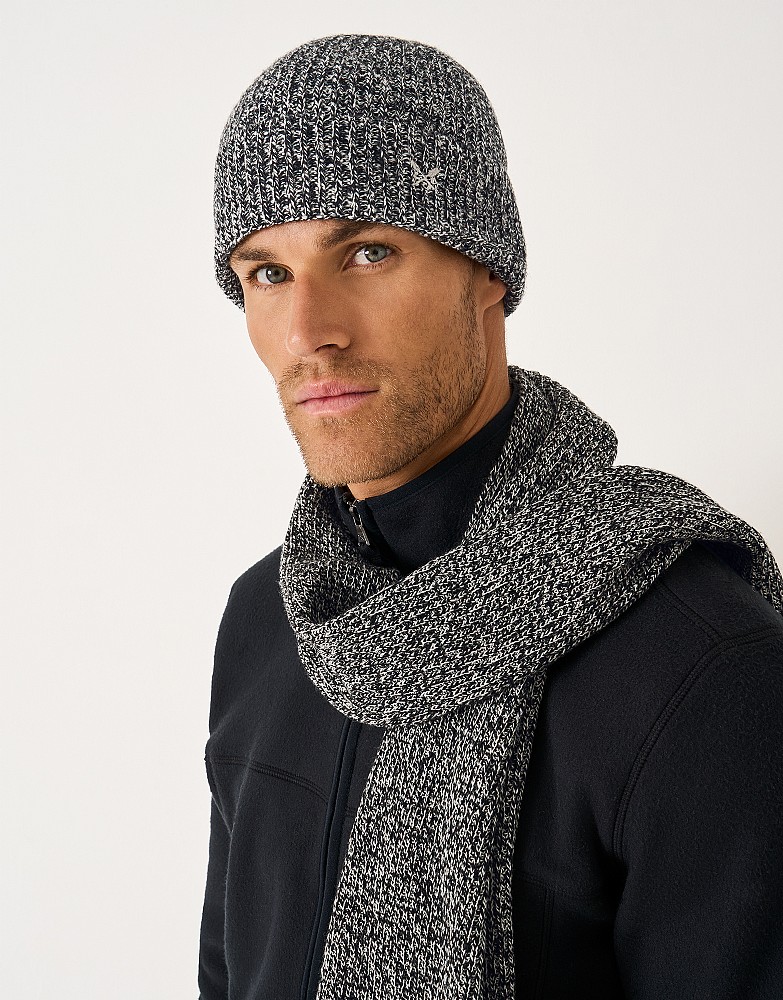 Twisted Yarn Wool Blend Beanie and Scarf in Stone