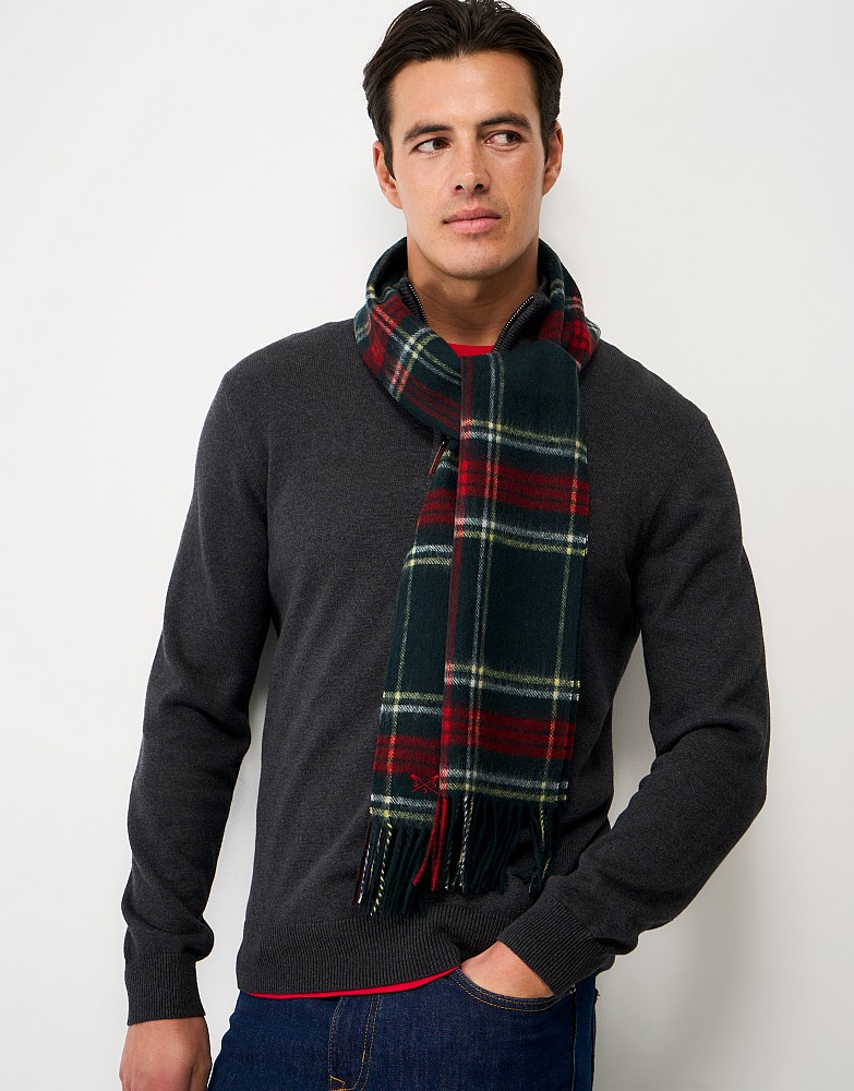 Wool Scarf in Navy & Burgundy Check