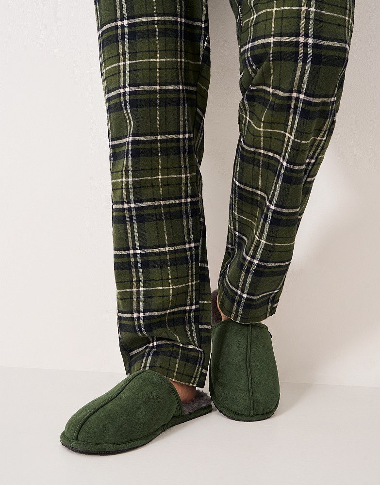 Slip-On Suede-Effect Mule Slipper in Forest Green