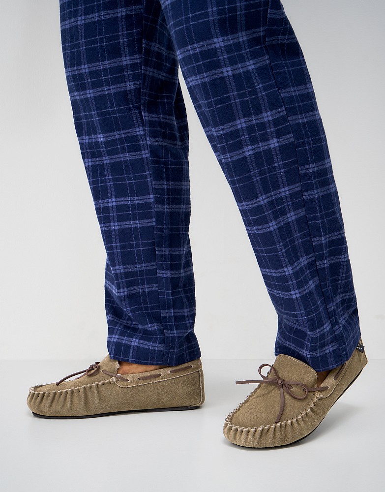 Lace Moccasin Suede Slipper in Tan