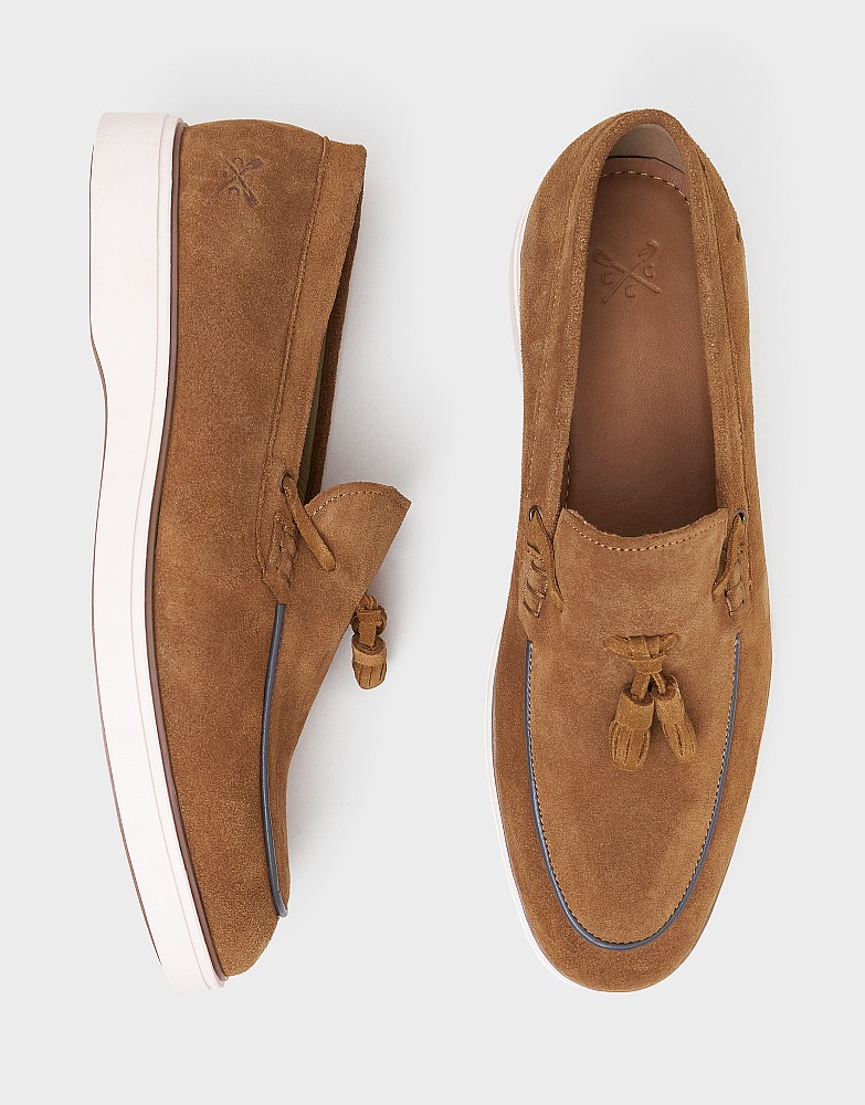 Suede Tassel Loafer in Tan