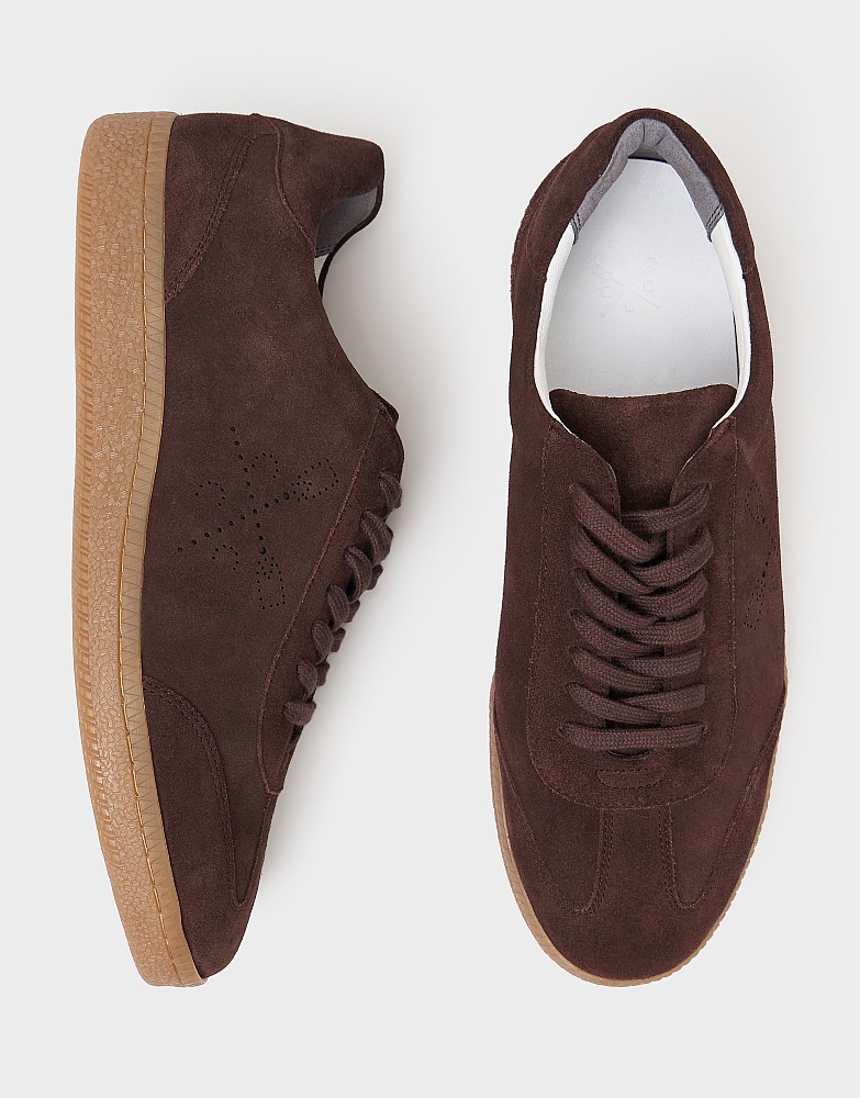 Slim Suede Trainer in Chocolate Brown
