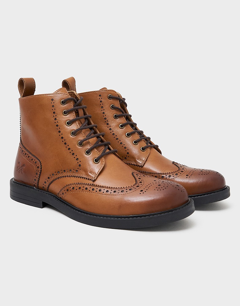 Leather Brogue Boot in Tan