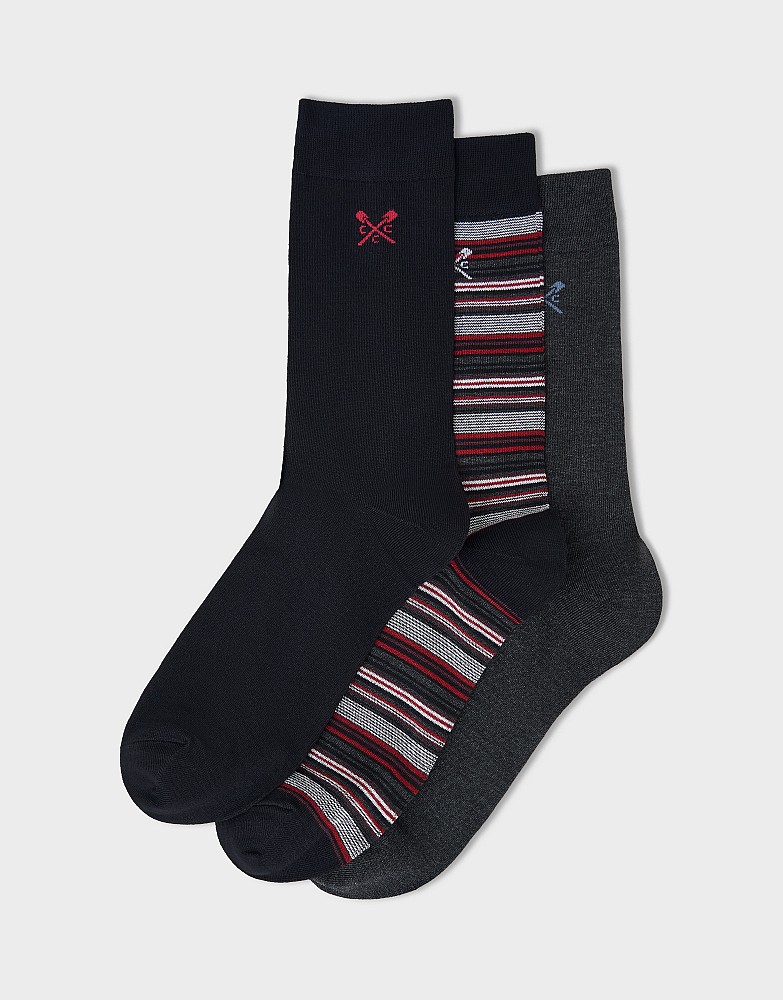3 Pack Bamboo Socks in Navy, Grey and Red