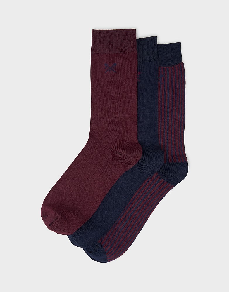 3 Pack Bamboo Socks in Burgundy and Navy