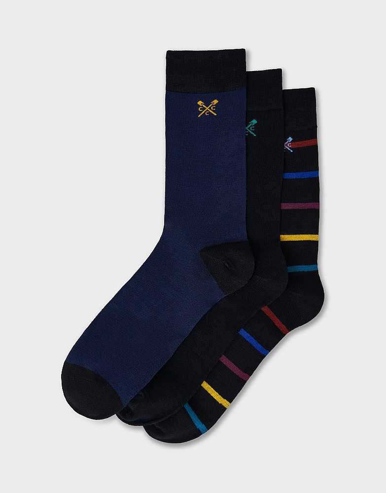 3 Pack Bamboo Socks in Navy, Black and Multi