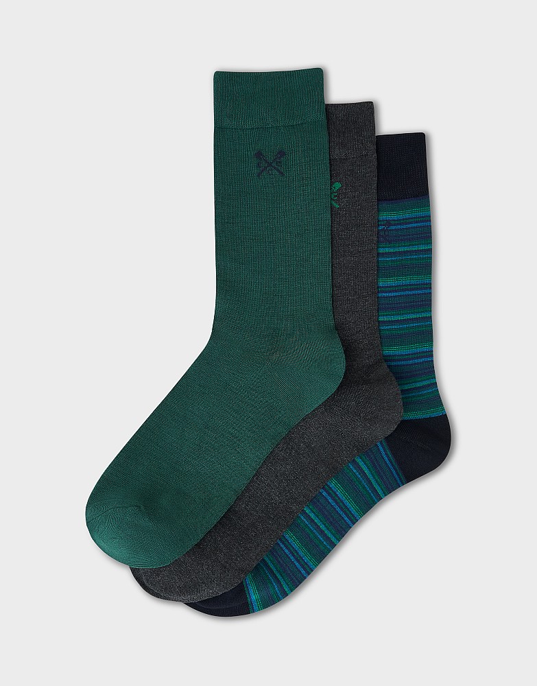 3 Pack Bamboo Socks in Green, Navy and Grey