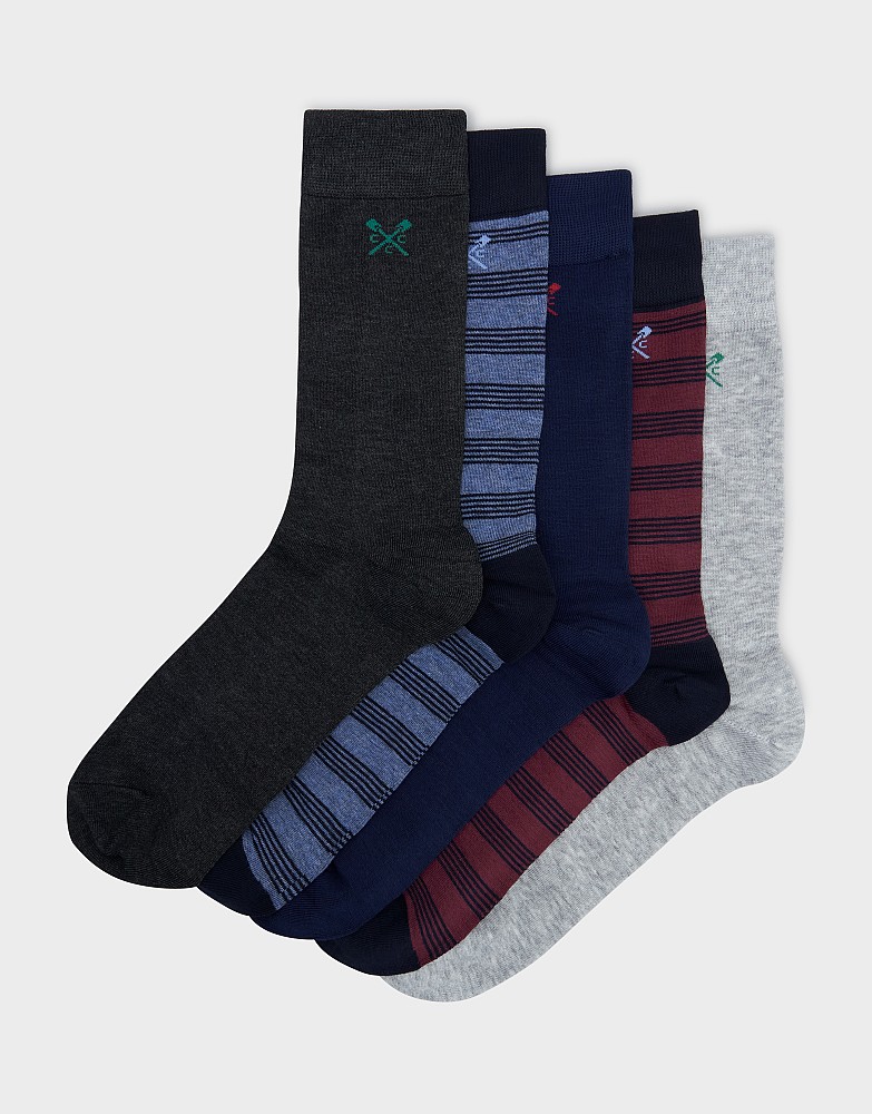 5-Pack Bamboo Socks Box in Blue, Grey & Red Stripes