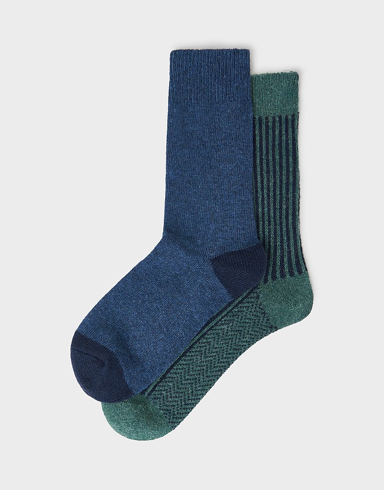 2 Pack Boot Socks in Blue and Green
