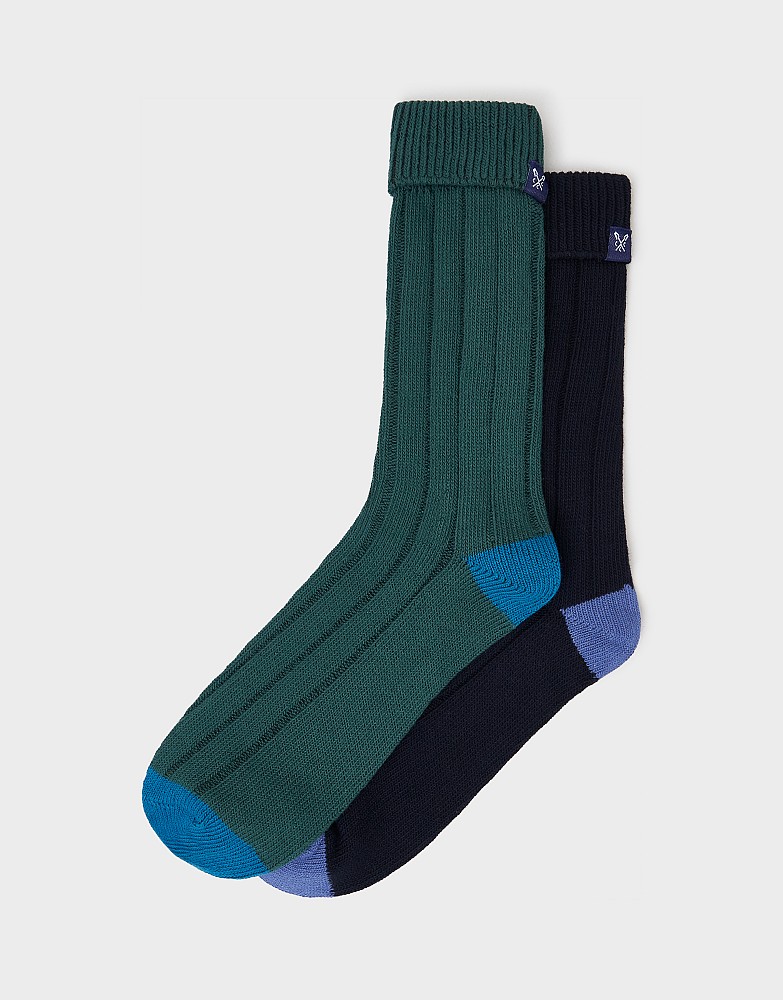 2 Pack Stripe Rugby Socks in Navy and Green