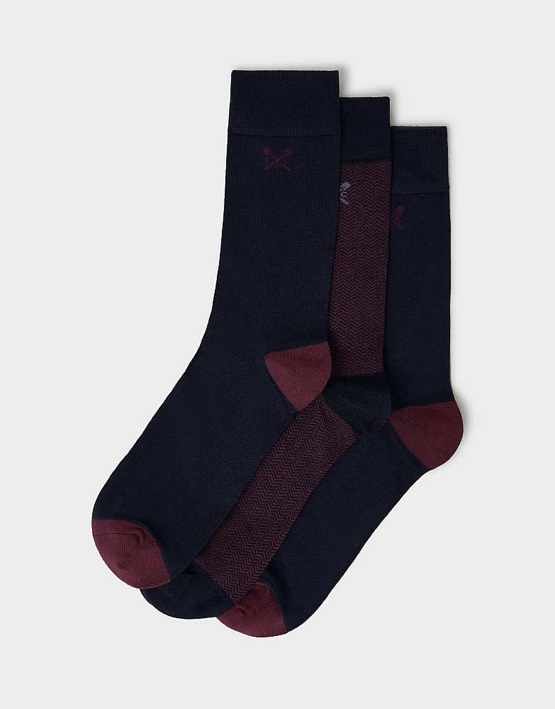 3-Pack Socks in Blue, Charcoal & Rose