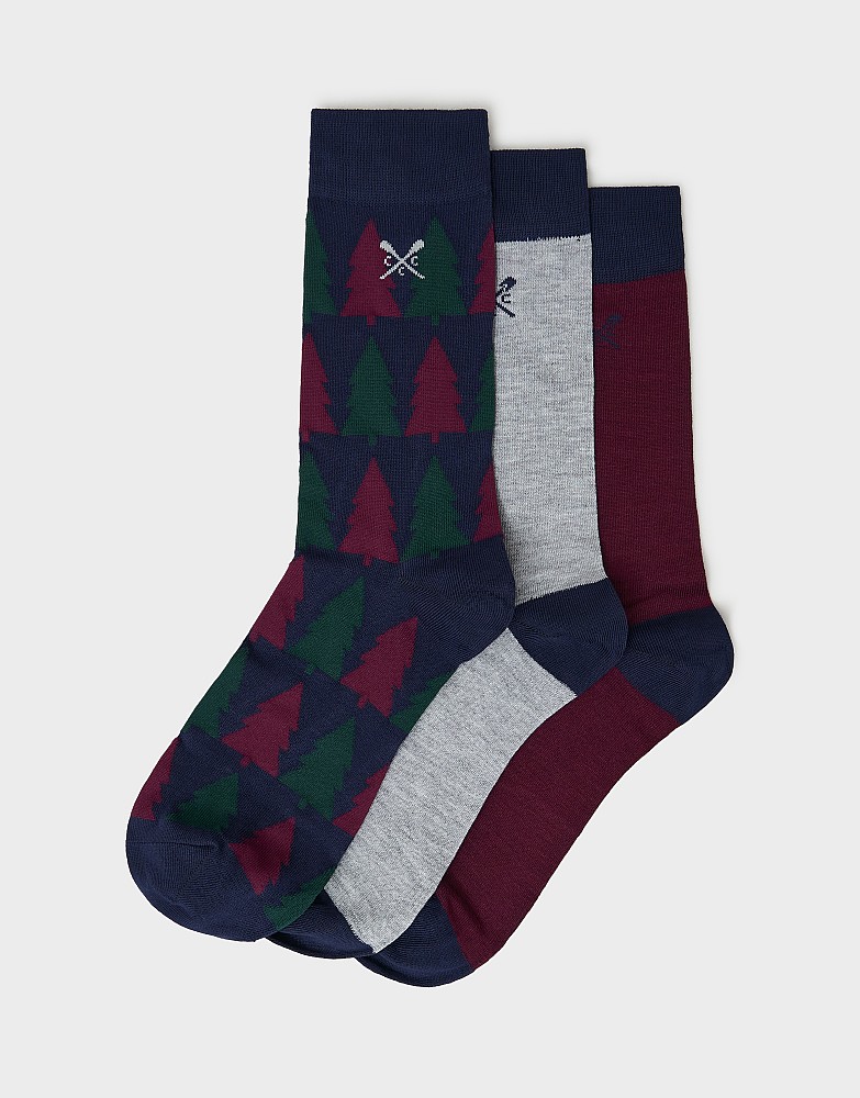 3 Pack Bamboo Sock Box in Navy, Grey and Burgundy