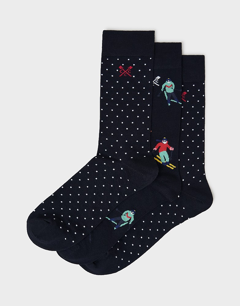3 Pack Bamboo Socks in Navy Print