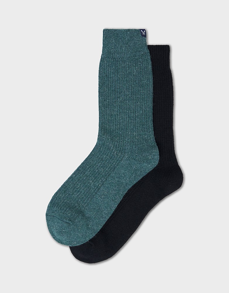 2 Pack Waffle Boot Socks in Black & Dark Green