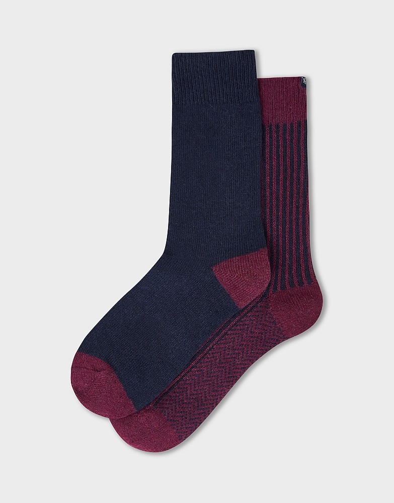 2 Pack Boot Socks in Navy and Burgundy