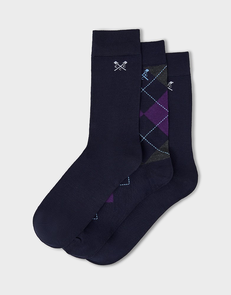 3 Pack Bamboo Socks in Navy and Purple