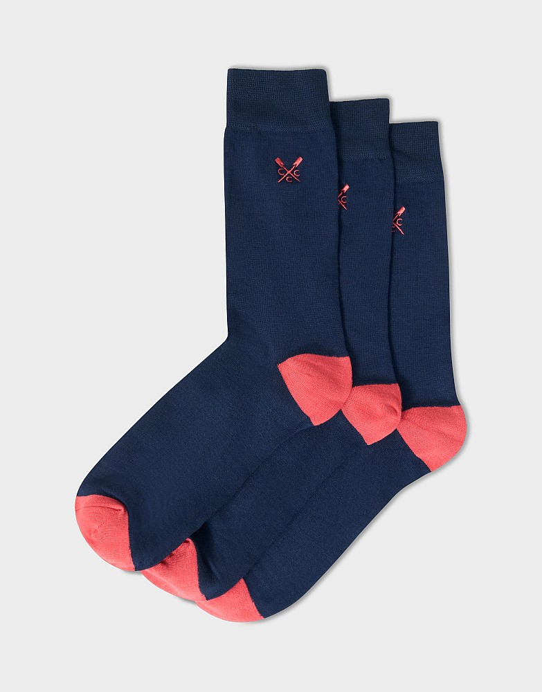 3-Pack Bamboo Embroidered Sock in Navy Red