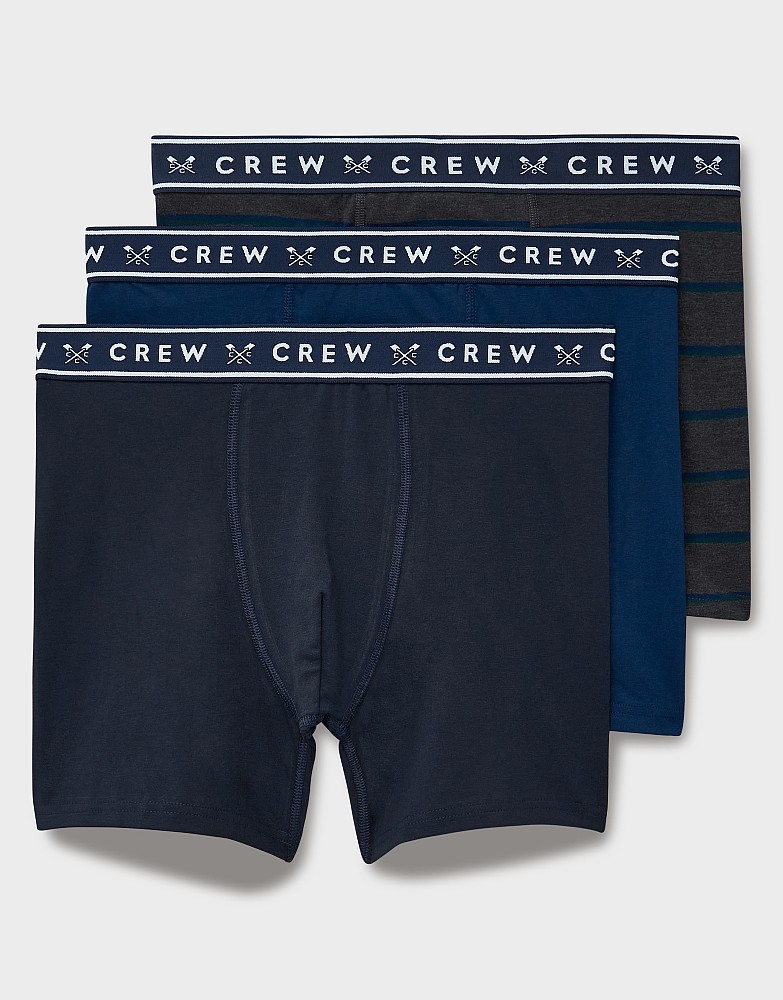 3-Pack Jersey Boxers in Blue, Charcoal Marl & Dark Navy Stripe