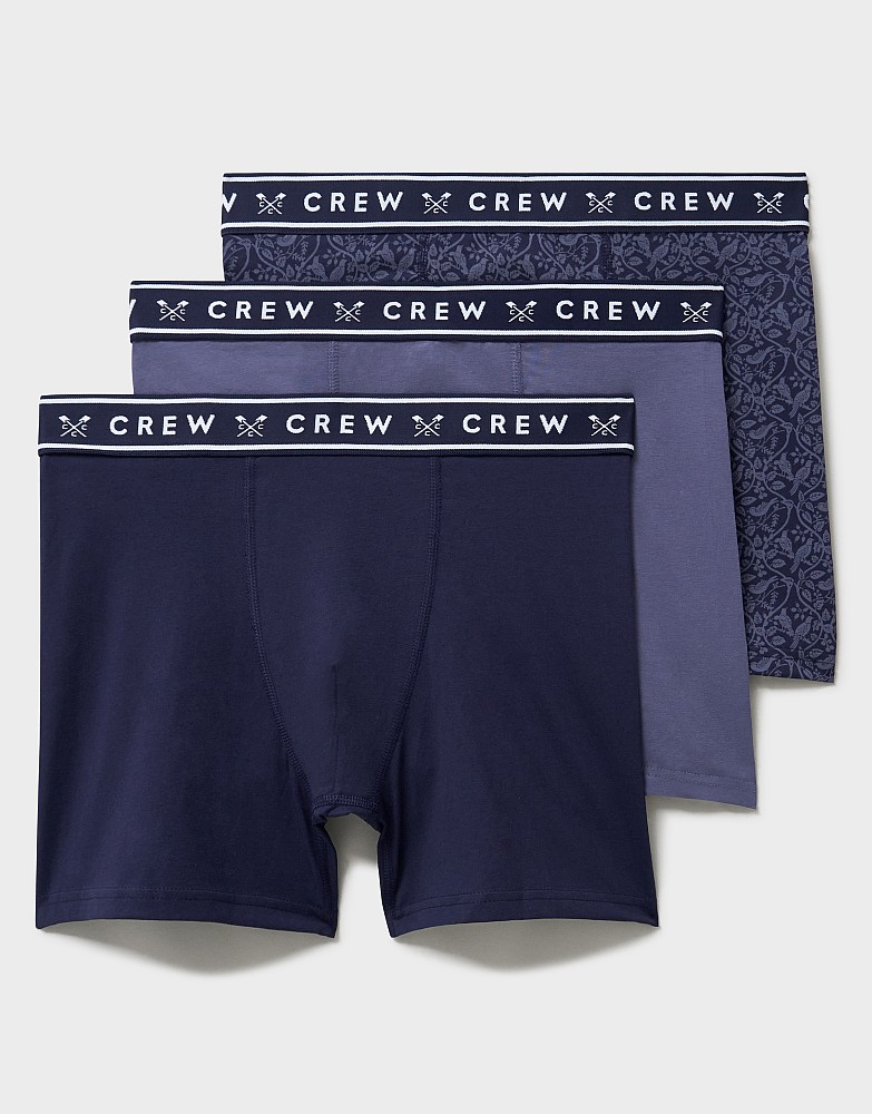 3 Pack Jersey Boxers in Navy and Blue Bird Print