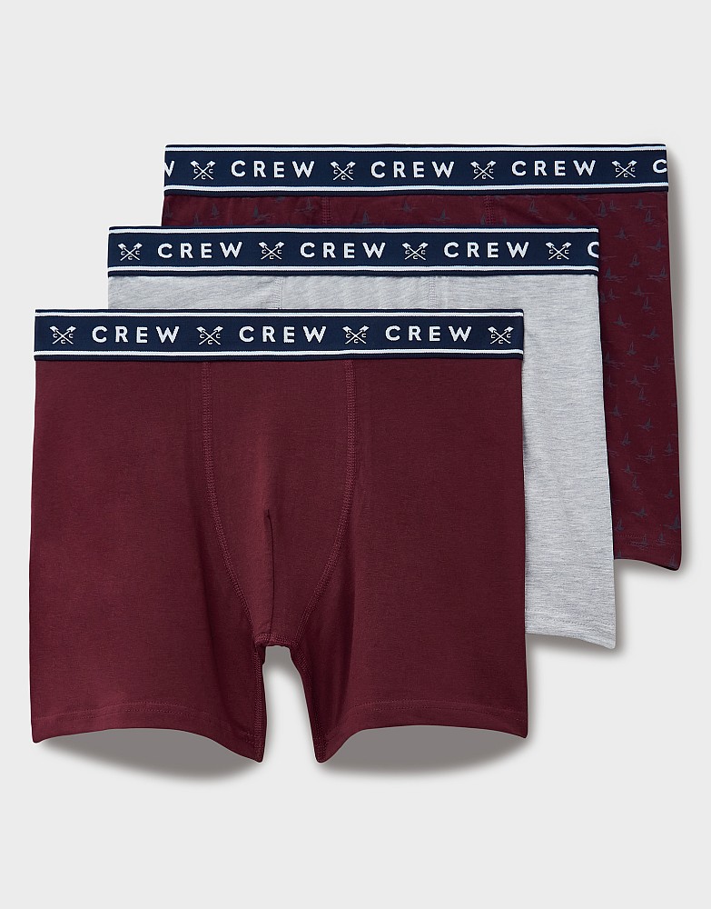 3-Pack Jersey Boxers in Grey Marl & Wine Print
