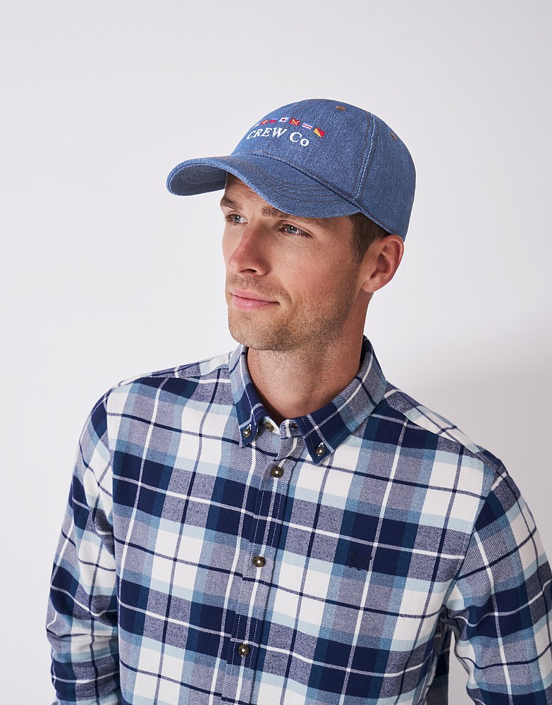 Flag Embroidered Cap in Denim