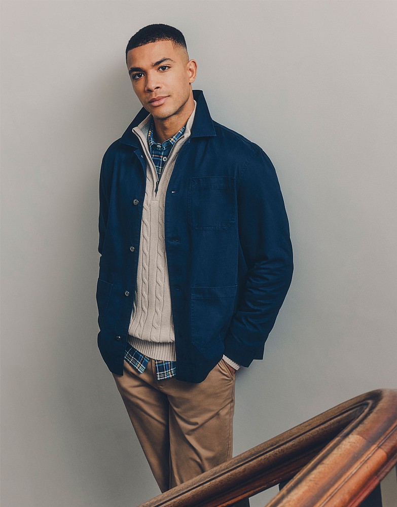 Cotton Twill Shacket in Navy