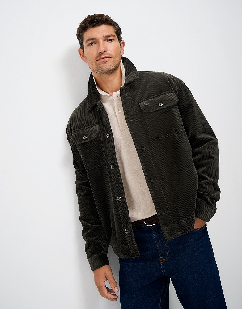 Sherpa Lined Corduroy Shacket in Charcoal