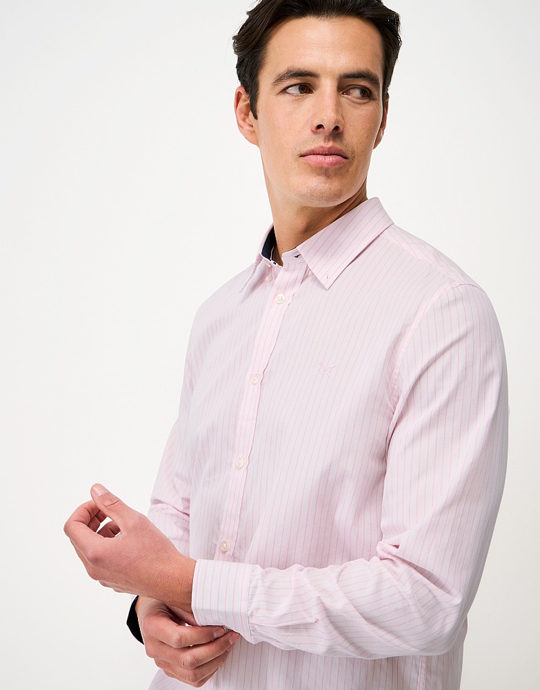 Classic Fit Cotton Shirt in Pink & Mauve Micro-Stripe
