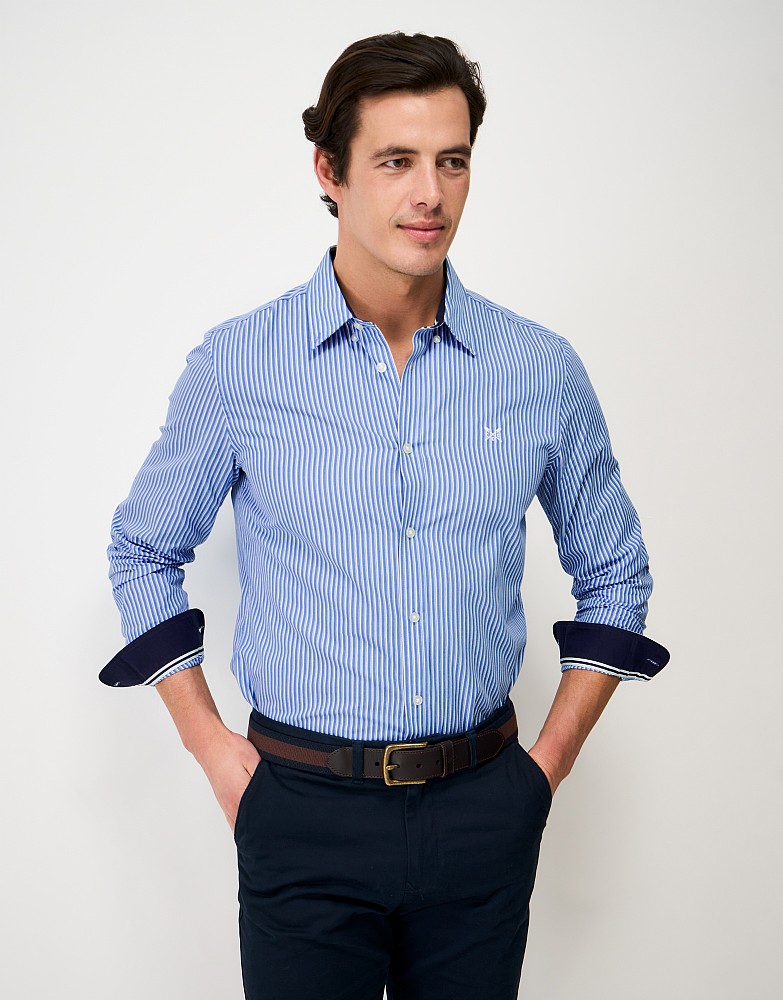 Slim Fit Double Stripe Shirt in Blue and White