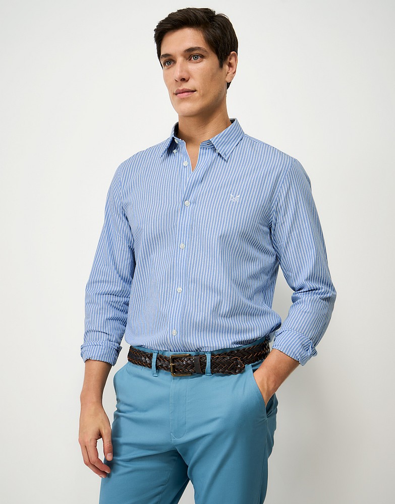 Slim Fit Double Stripe Shirt in Light Blue and White