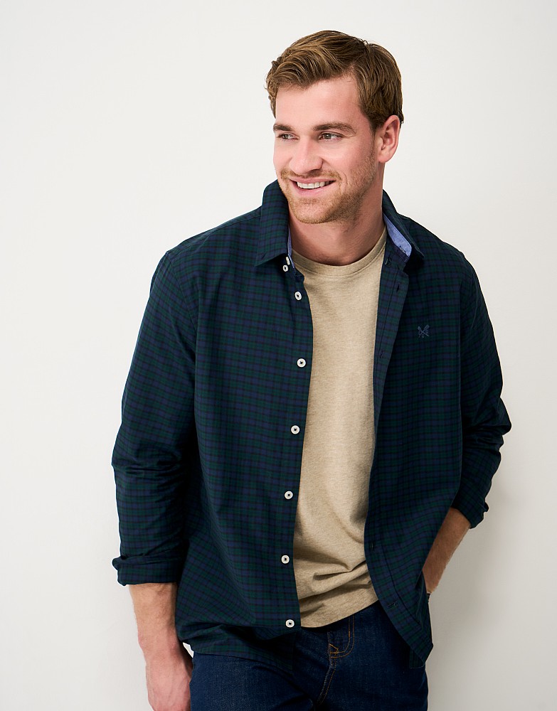 Classic-Fit Blackwatch Check Oxford Cotton Shirt in Navy & Green